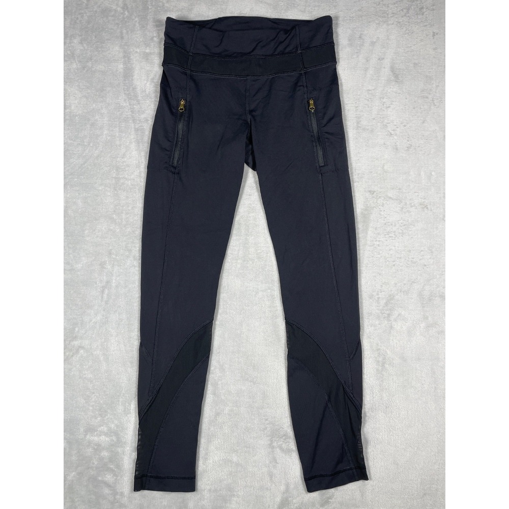 Lululemon Crop Leggings Women 4 Black Zip Pocket Running Yoga Capri Pants